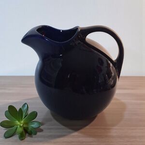 Hall Pottery Co Tilted Water Pitcher, Cobalt Blue, 7.5 In Tall,Ice Lip, Read